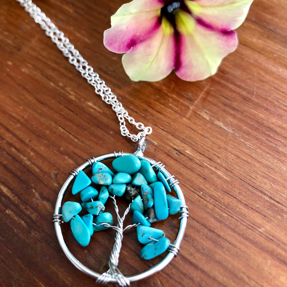Turquoise Necklace Tree Of Life Pendant/Chain - Picture 3 of 8